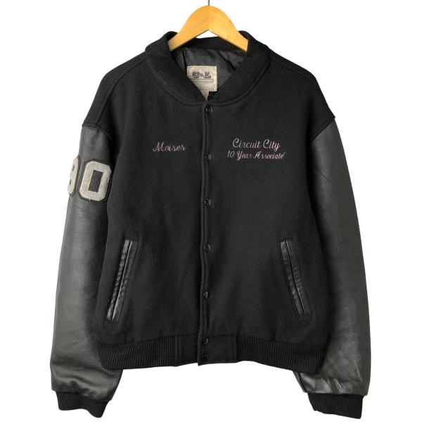 古着 80年代 Creative Custom Products 袖革ウールボタンスタジャン