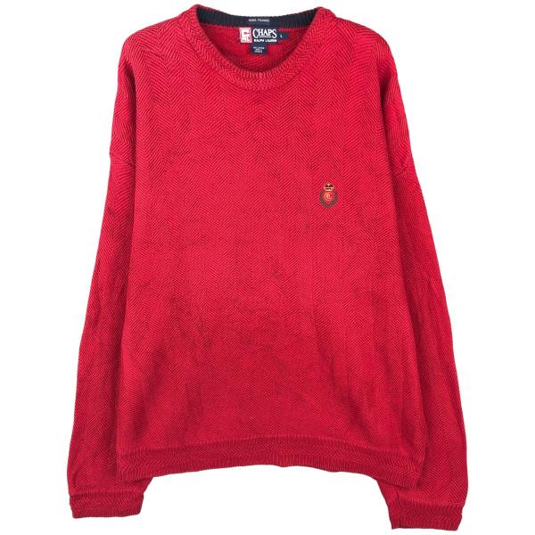 古着 ラルフローレン Ralph Lauren CHAPS チャップス ヘリンボーン コットンニットセーター メンズL相当/eaa605971 古着 ラルフローレン チャップス ヘリンボーン コットンニットセーター