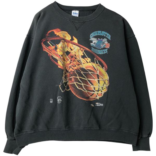 古着 90年代 NBA シャーロット ホーネッツ プリントスウェットシャツ
