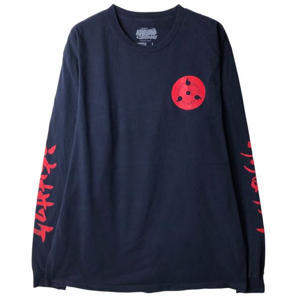 古着 NARUTO SHIPPUDEN ナルト疾風伝 うちはサスケ アニメ キャラクタープリントロングTシャツ ロンT メンズL相当  /eaa612018