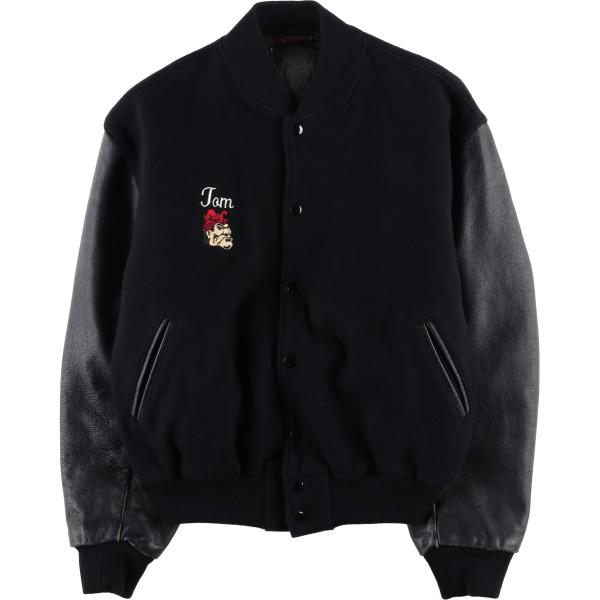 古着 90年代 Golden Bear 袖革ウールボタンスタジャン バーシティ