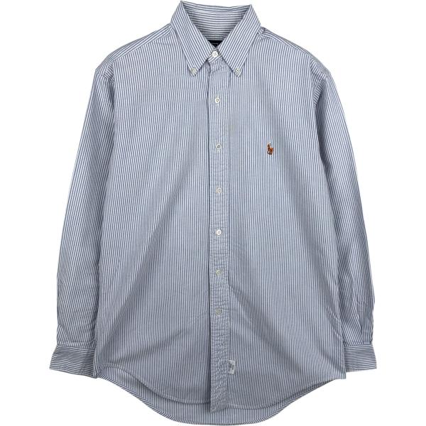 値下げRRL Ralph Lauren 長袖シャツジャケットMグレー ストライプ 古着 ラルフローレン Ralph Lauren POLO by 長袖 ボタンダウン