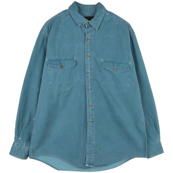 eddiebauer 黒タグ　80〜90s USA製　ノーカラー　ツイルシャツ Eddie Bauer（エディーバウアー） 古着 80~90年代 黒タグ 長袖 ワーク