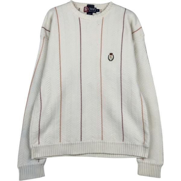 古着 ラルフローレン Ralph Lauren CHAPS チャップス HAND FRAMED ストライプ柄 ヘリンボーン コットンニットセーター メンズM相当/eaa619000 古着 Ralph Lauren CHAPS チャップス HAND FRAMED ストライプ柄