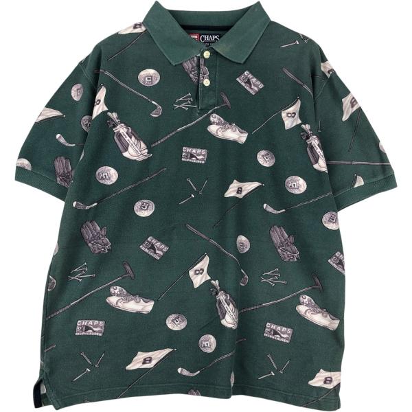 80年代　ヴィンテージ　チャップスラルフローレン 総柄　ポロシャツ　ポロベアー 古着 ラルフローレン Ralph Lauren CHAPS チャップス 総柄 半袖