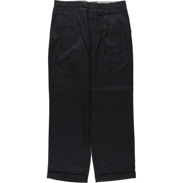 古着 90s ブルックスブラザーズ 極太 ワイド スラックス ストライプ 黒 古着 ~90年代 ストライプ柄 ツータック スラックスパンツ メンズw35