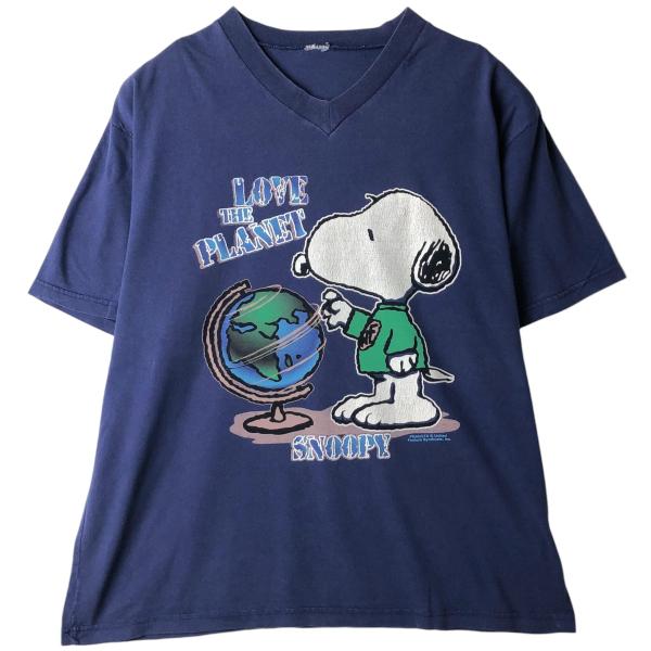 古着 SNOOPY スヌーピー Vネック キャラクタープリントTシャツ メンズL