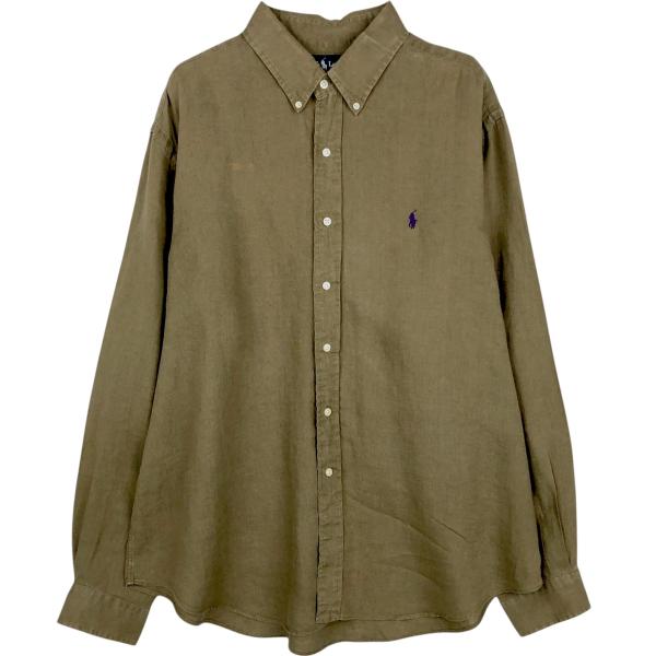 古着 ラルフローレン Ralph Lauren 長袖 リネン ボタンダウンシャツ