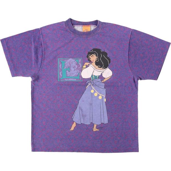 古着 90年代 ディズニー ノートルダムの鐘 エスメラルダ 総柄 キャラクタープリントTシャツ USA製 レディースS相当 /eaa655582