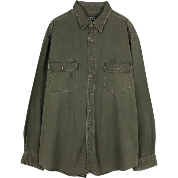 90-00s DKNY ダナキャラン ニューヨーク シルク ノーカラー ブラウス 古着 ダナキャランニューヨーク DKNY 長袖 コットンシャツ メンズXL