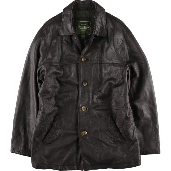 【逸品】 Eddie Bauer 古着 エディーバウアー レザーカーコート メンズXL 男性用