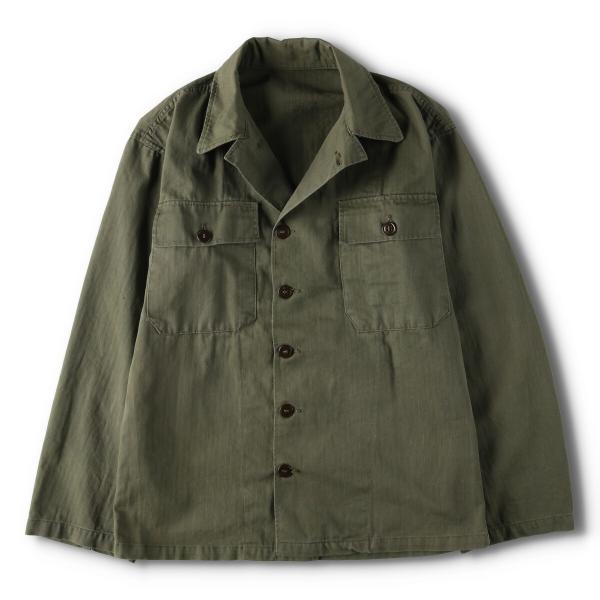 y*1様 USMC ヘリンボーン　ミリタリーシャツ　ビンテージ　50s 古着 40~50年代 米軍 筒袖 1stモデル 初期 ヘリンボーン ミリタリー