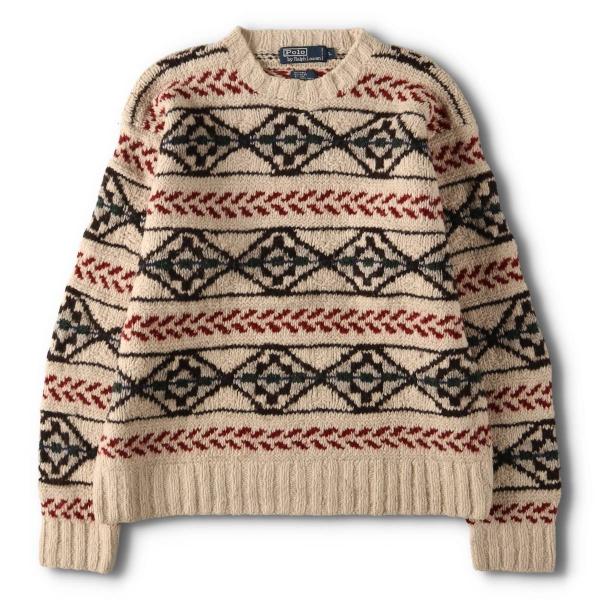 ローレンラルフローレン ラムウール コットン ネイティブ柄 ニット Y423b 古着 ラルフローレン Ralph Lauren POLO by ネイティブ柄 ウールニット