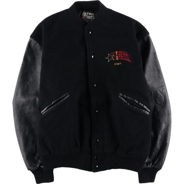 古着 80年代 バトウィン BUTWIN 中綿入り 袖革ウールボタンスタジャン