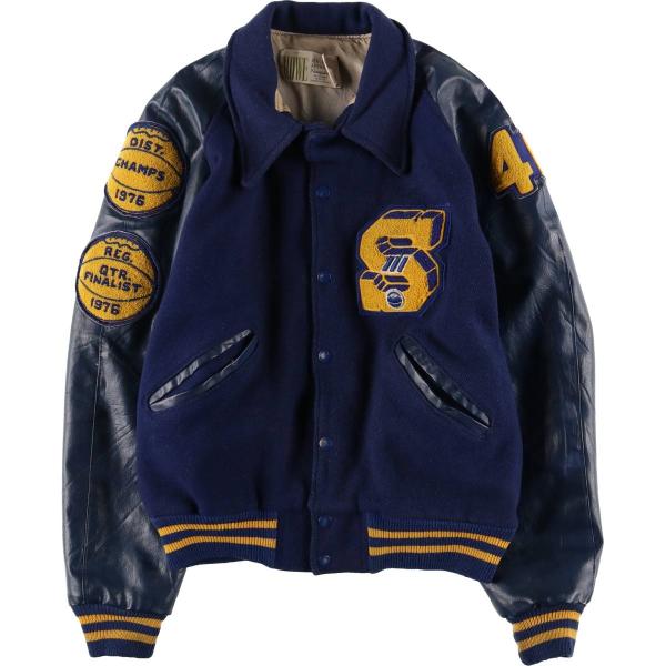 古着 ~80年代 HOWE 襟付き 中綿入り 袖革ウールボタンスタジャン バー