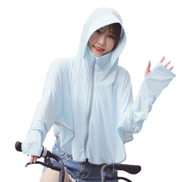 着丈：40cm袖丈：76cm素材：アイスシルク・UPF50+のアイスシルク生地で95%UVカット・通気性が良いので、暑い夏でも快適・冷感効果のある吸汗速乾素材でサラサラさわやか・ツバ付きフードで顔や首を紫外線から守ります・ハーフフィンガース...