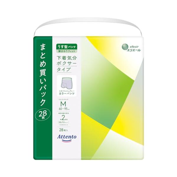 アテント うす型パンツ 下着気分 ボクサータイプ Mサイズ 28枚 スタイリッシュグレー 大容量