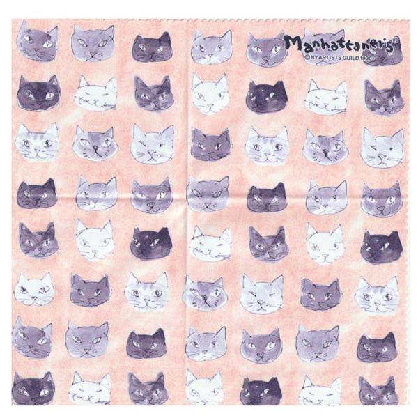 【お願い】 写真は、ご覧になっている媒体などによって違いがあるため、 どうしても実際の色は、若干違う可能性が非常に多いので、ご了承願います。編物タイプ●プリント柄●高機能●日本製（最高級クロス）「マカロンピンクの猫顔」布サイズ：18.5cm...