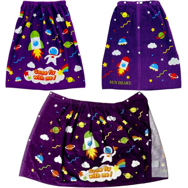 巻きタオル ラップタオル 宇宙 スペース パープル 60cm丈 スナップ付き 60cm x 120cm プールタオル 海水浴 制菌加工 紫外線遮蔽加工 送料無料