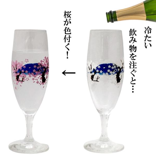 冷たいものを注ぐと桜が色付く 冷感 シャンパングラス 富士山さくら 贈り物 日本酒 ワイン ブランデー 父の日 母の日 敬老の日 送料無料