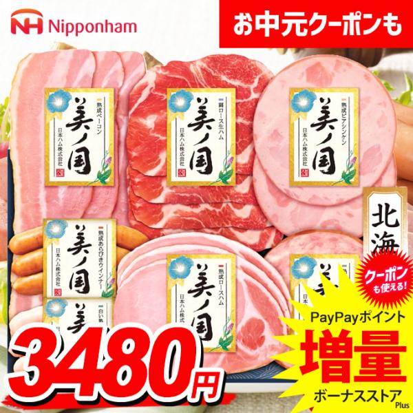 お中元 御中元 2026 ハム ギフト セット ロースハム ウインナー 日本ハム ニッポンハム 美ノ国 北海道 プレミアム 送料無料 食品 グルメ 食べ物  UKH-38