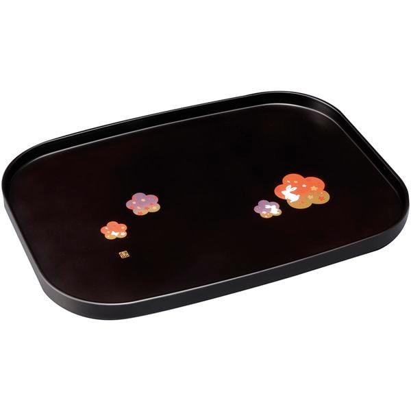 食器 ギフト トレイ トレー お盆 12.0長手盆 紀州塗 花舞うさぎ 内祝い