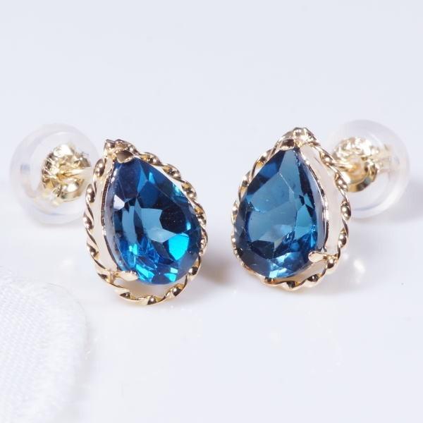 K18 1.5ct ロンドンブルートパーズピアス ペアシェイプ 18金 