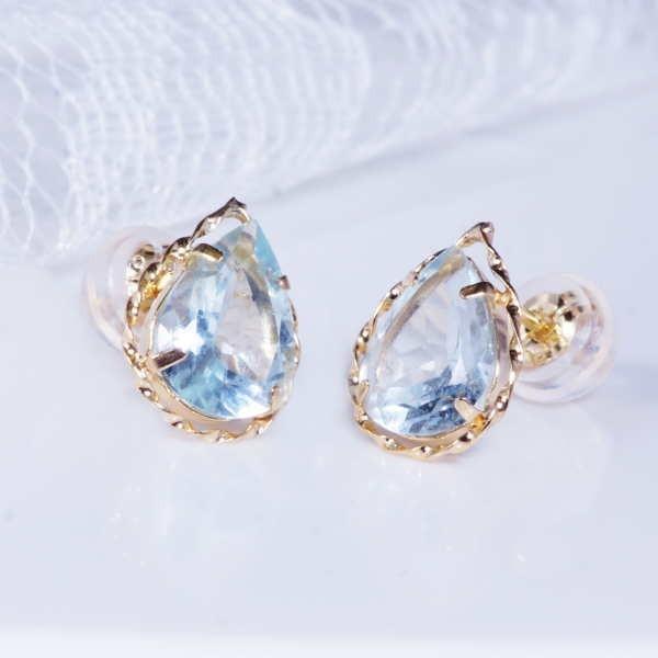 K18 1.6ct アクアマリンピアス ペアシェイプカット 18金 3月誕生石 IA 