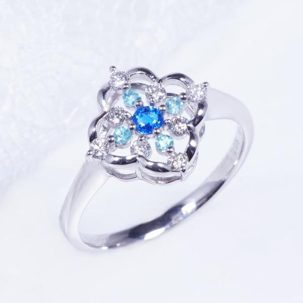 美品アウイナイト　パライバトルマリン　ダイヤリング プラチナ アウイナイト パライバトルマリン ダイヤ デザインリング RO