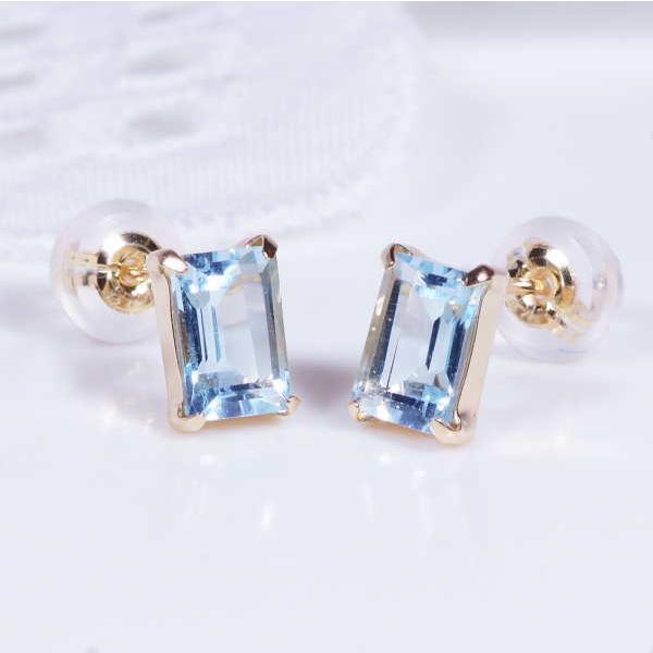 K18 1ct ブルートパーズピアス 18金 長方形 11月誕生石 : Japan Gold 