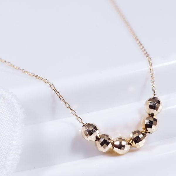 18金デザインネックレス シリコン入りミラーボール スライド機能 42cm  