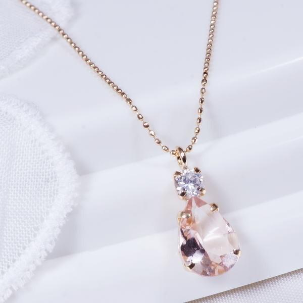 K18 0.8ct モルガナイトペンダント ペアシェイプ ダイヤ 18金 45cm 
