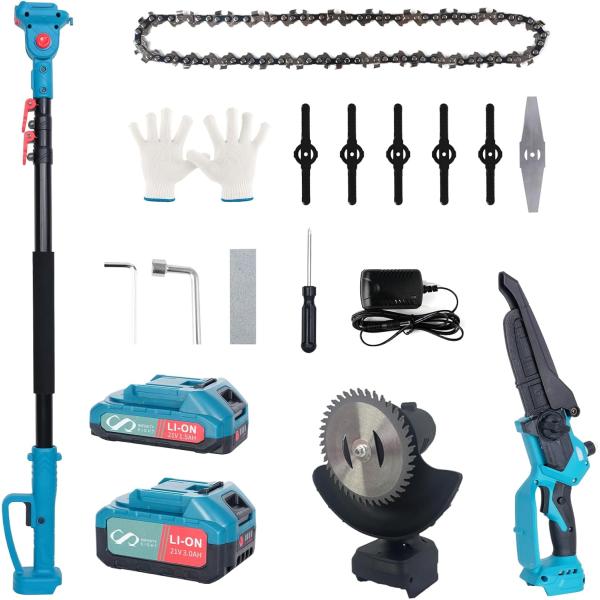 高枝 チェーンソー 草刈り機 バッテリー 充電式 芝刈り機 延長ポール 剪定 コードレス（6インチ）