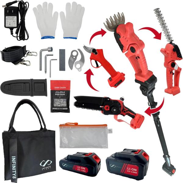 高枝チェーンソー 草刈り機 高枝ハサミ マキタ バッテリー 互換 電動 芝刈り機 シバカリ ヘッジトリマ ８in１ 延長ポール（6インチ）