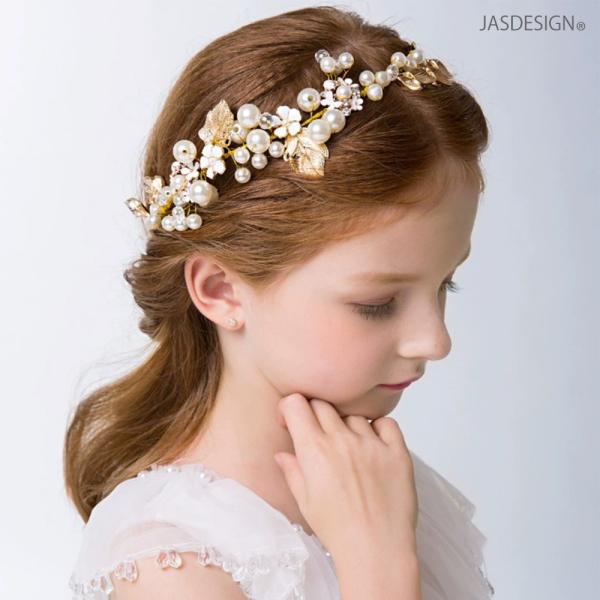ヘアアクセサリー ヘッドドレス カチューシャ 子供 キッズ 髪飾り ヘアクリップ 入学式 卒業式 結婚式 披露宴 ピアノ 発表会 女の子 パール リーフ お花 JM-461
