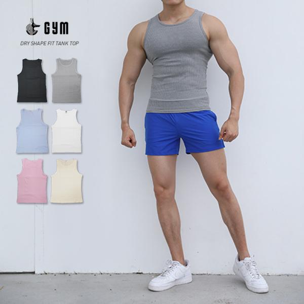 GYM ドライ リブタンク タンクトップ メンズ 即乾 DRY 014