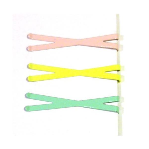 パステル メタル ヘアピン クロスピン３本　ピンク イエロー グリーン　1117-17