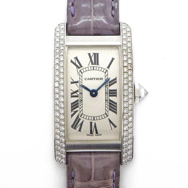 カルティエ Cartier 腕時計 タンク アメリカン SM WB701851 ダイヤベゼル/リュウズ レクタンギュラー ギョーシェ シルバー文字盤