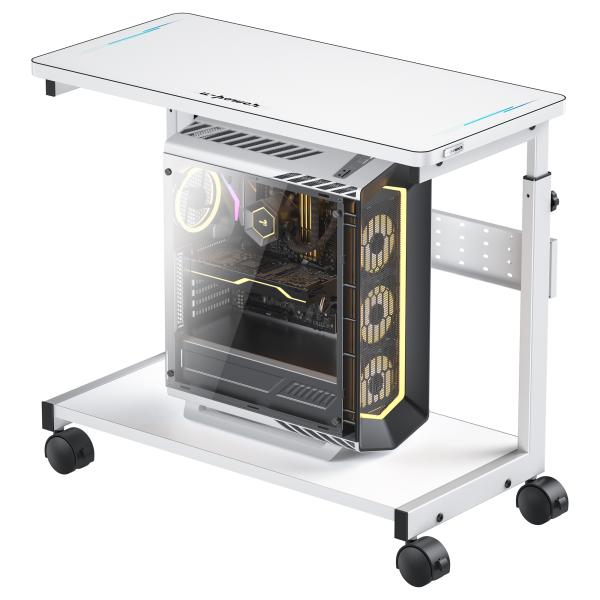 U-POWER PCワゴン 昇降式 L字デスク パソコンラック PCラック 高さ調整可能 (幅32×奥行67×高さ60~80cm) ホワイト X-1