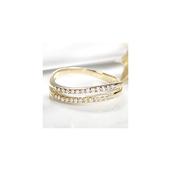 K18リング 指輪 ダイヤモンド ピンキー ウェーブ 2連 イエローゴールド