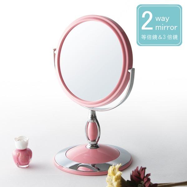 6個セット ラウンド卓上ミラー 2way 3倍鏡 拡大鏡 丸型 飛散防止加工 角度調整可 スタンド 鏡 カガミ 完成品 Nk 243 パステルピンク
