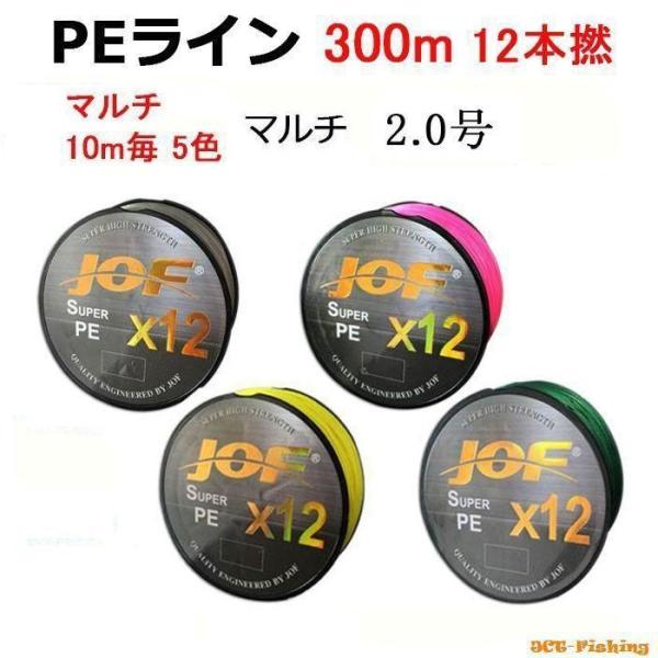 PEライン マルチ 10m毎 5色 X12 12本撚り 300ｍ マルチ 2.0号 船釣り 太刀魚 テンヤ 釣具