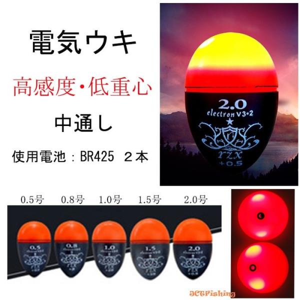 電気ウキ 0.8号 昼夜兼用 中通し 円錐 ウキ BR425 夜釣り : 釣具と真珠