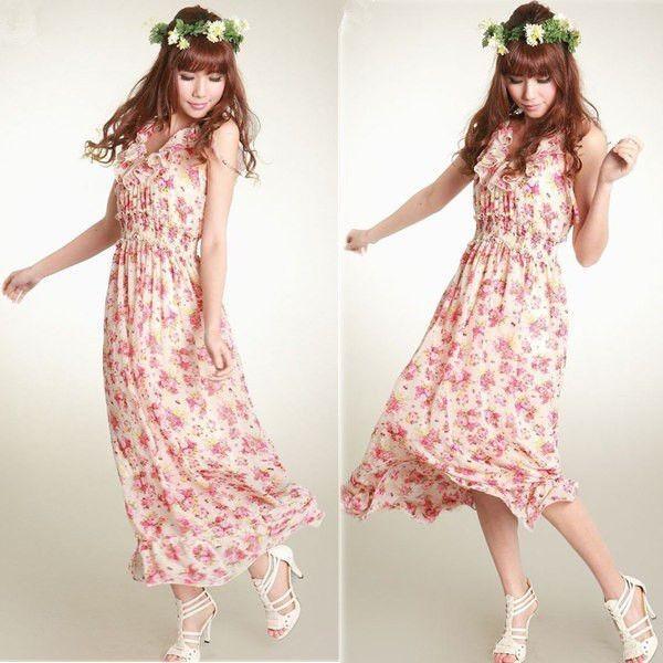ワンピース ボヘミアン調 きれいめ レディースワンピース 花柄 フラワー ロング丈 ｓサイズ シフォン 超激安特価 フリル ビーチドレス マキシ丈