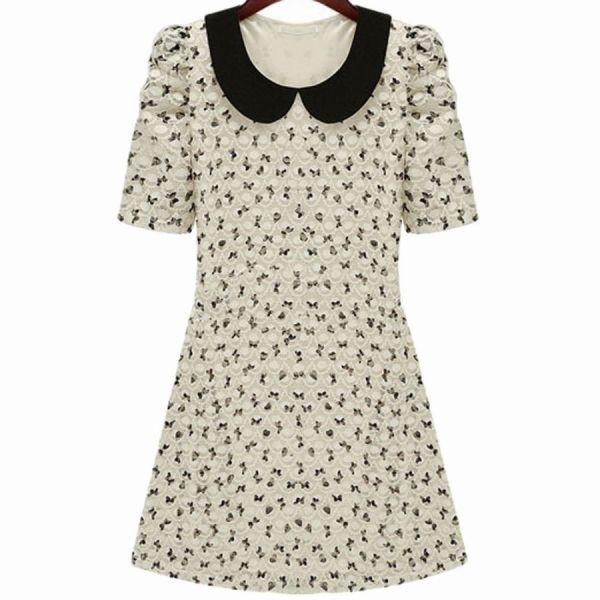 ワンピース 夏 ワンピース 半袖 ワンピース ラウンドネック ワンピース ワンピース 膝丈 蝶柄 ワンピース レース 半袖