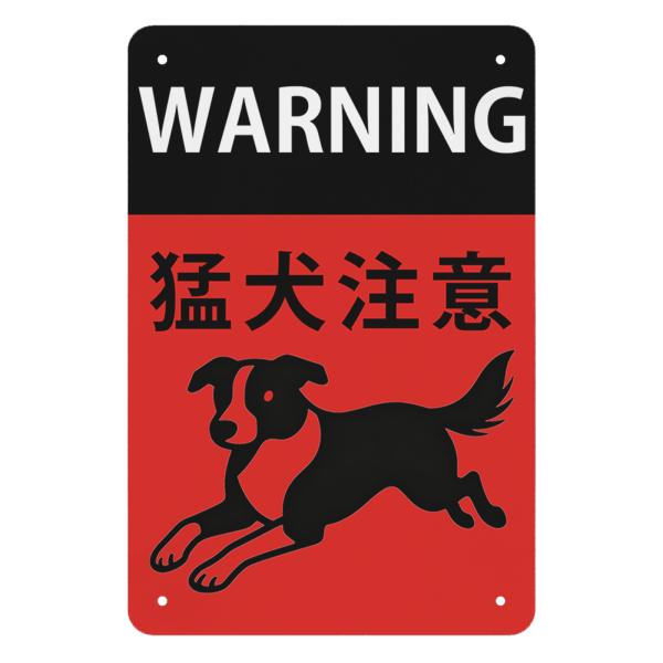 猛犬注意 シンプルデザイン 防犯・警告用 犬のイラスト付き 玄関・門