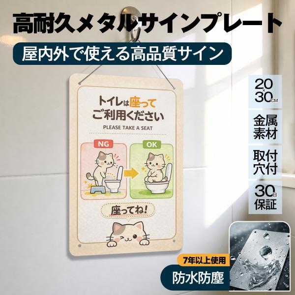 「トイレは座ってご利用ください」 トイレマナー 案内 座りション お願い 飛び散り防止 立ちショウ禁止 お願い お店 サイン 標識 メタル看板