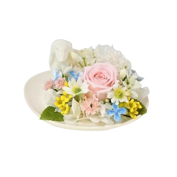 【サイズ】幅約10cm、高さ約5〜7cm※器は手製の焼き物の為、若干サイズが異なります。【使用花材】メイン：バラのプリザーブドフラワー小花：シルクフラワー（造花）、一部プリザーブドフラワーを使用【器】陶器【ラッピング】◆こちらのメモリアルフ...