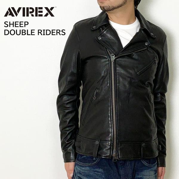 AVIREX アビレックス シープスキン　ダブル　ライダースジャケット　レザージャケット ブラック　黒　羊革　6181049