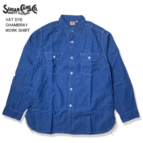 廃盤 USA製 SUGAR CANE ブルー シャンブレー ワーク シャツ M jeans-shop-idol501_sc25513